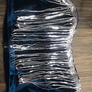 Velvet bustier tube top in navy blue